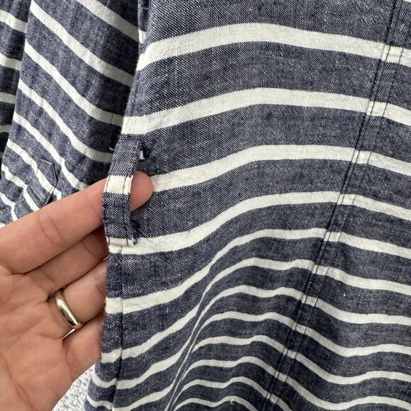 Boden Dress Womens 6R Gray Striped Linen Popover Button Up Knee Length Collared - Picture 15 of 15